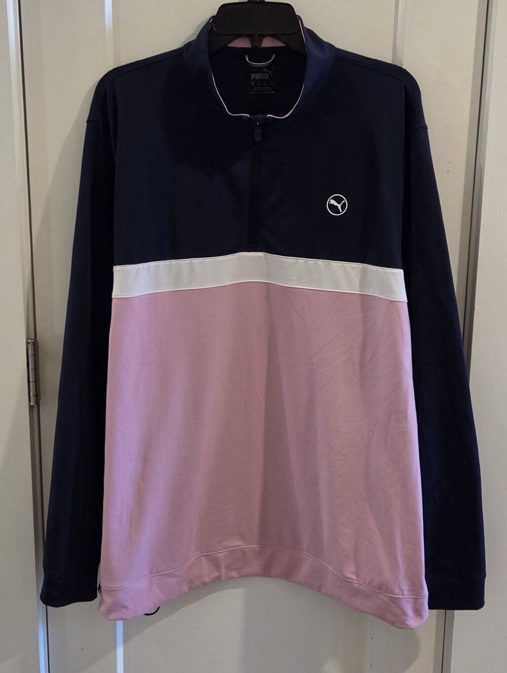 Puma Pure Colorblock Performance 1/4 Zip Golf Pullover - Pink & Navy - Size XL